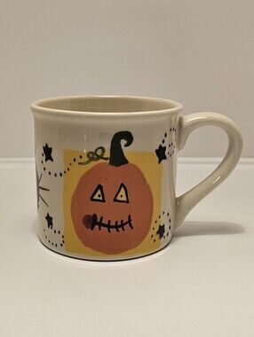 Vintage Starbucks Hartstone Hand Painted Halloween Pumpkin & Cat Mug